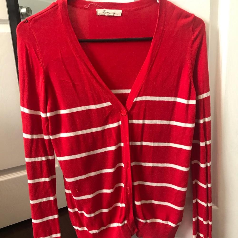 Red and White Striped Cardigan